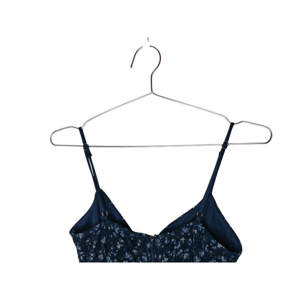 Windsor Navy Blue Floral Ruched Mini Dress Sz Small Spaghetti Strap Fully Lined - Picture 5 of 13